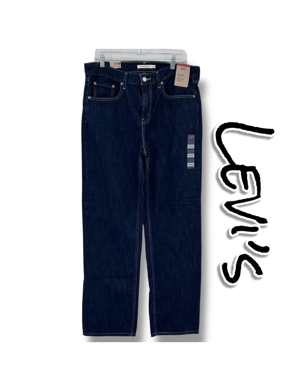 New Levis Low Pro Straight Jeans Dark Wash Low Rise 100% Cotton Mens Sz 30x30